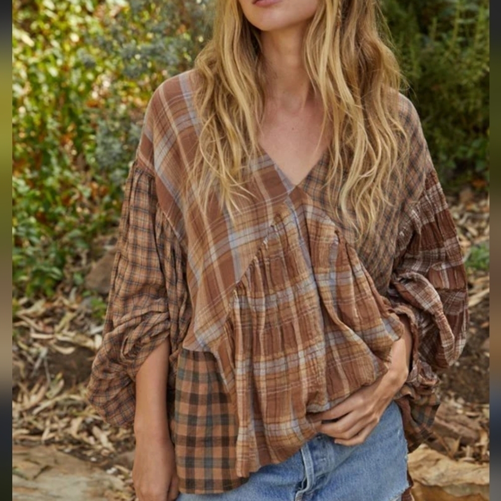 By Together Plaid Brown Women's Top